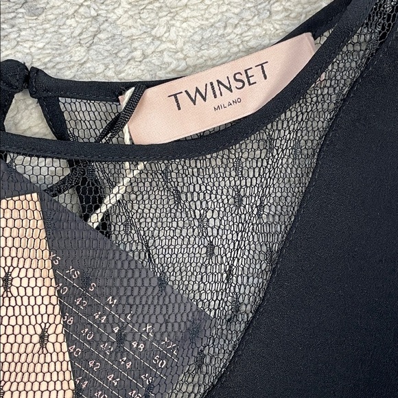 NWT Twinset Short Sleeve Flounce Mini Dress Black Swiss Dot Illusion Sz 42 - Picture 9 of 16